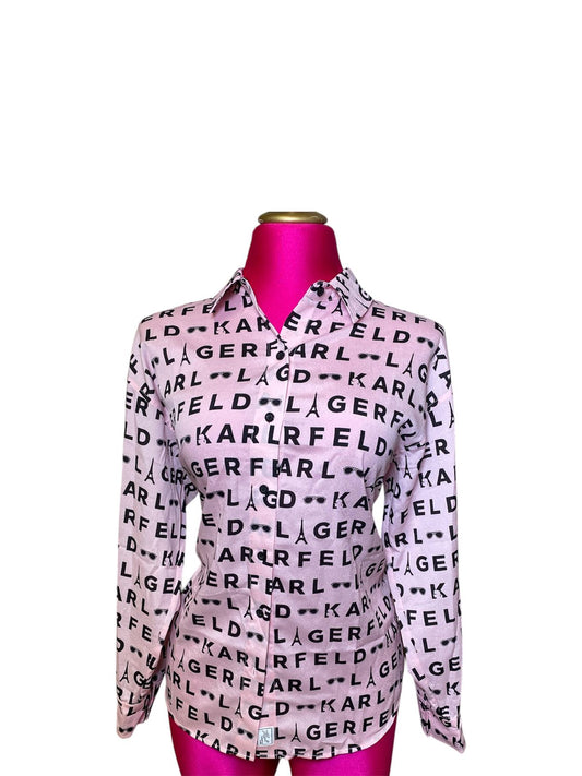 Blusa Karl Lagerfeld Dama Manga Larga Rosa con Estampado Logo – Talla M