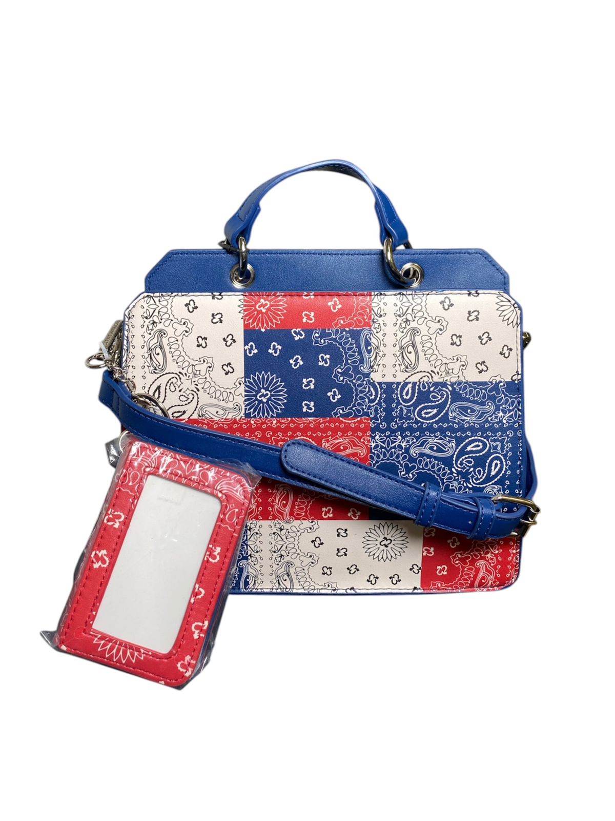 Bolso Satchel Steve Madden Bandanas – Azul con Diseño Patchwork y Monedero