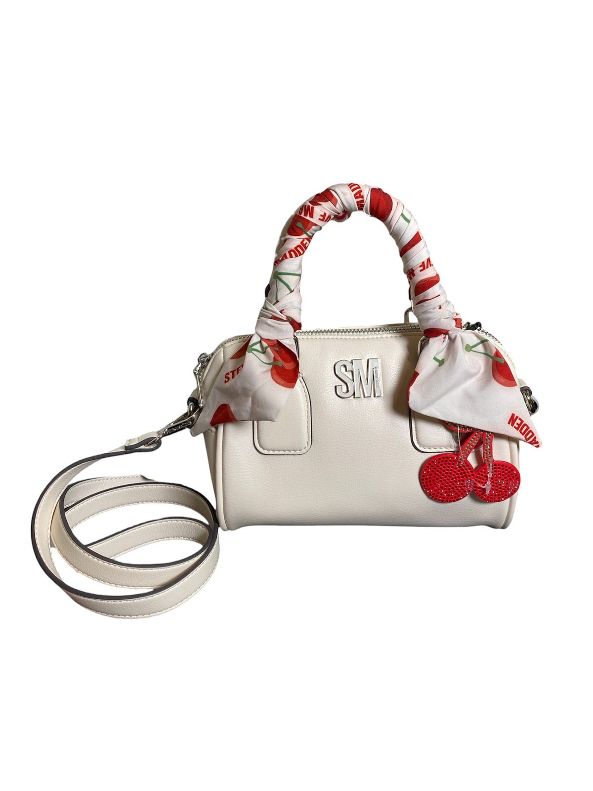 Crossbody Steve Madden Cherry Bow – Bolso de Mano Blanco con Charm de Cerezas