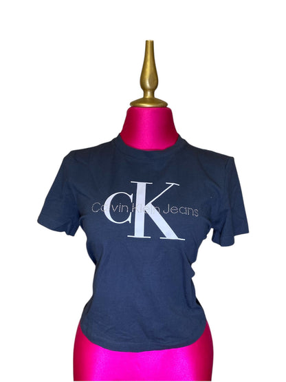 Playera Calvin Klein Jeans Mujer Azul Marino Logo CK – Básica Premium Casual